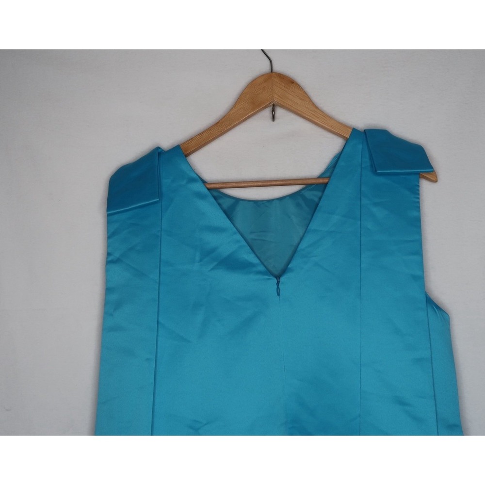 Trina Turk Priscilla Dress Gulfstream Blue Bow Shoulder Satin Cocktail Dress 12 - Picture 11 of 12